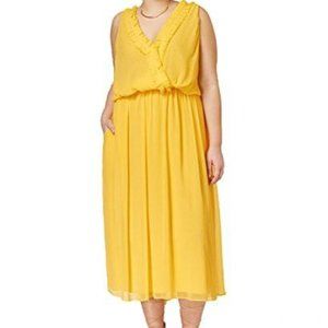 Rachel Rachel Roy Curvy Plus Size Surplice Pleated Dress Yellow 14W